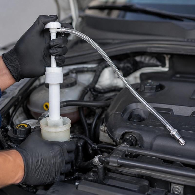 Plastic Brake Fluid Service Pump Kit with Clear Flexible Tubing, Two Straight Tubes and Threaded Connection Pieces for Vehicle Maintenance