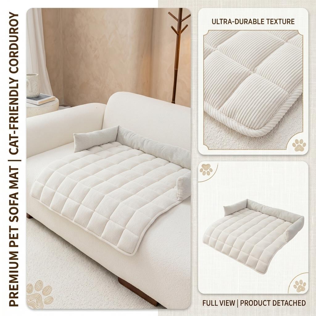 Checkered Corduroy Pet Bed with Bolster for Dogs and Cats