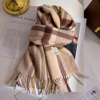Luxury  Wool Women Scarf Winter Plaid Vintage Preppy Style Neckerchief Warm Cashmere Mujer Female Shawl British Korean