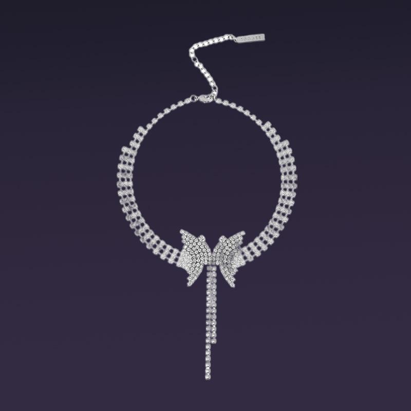 Butterfly Tassel Rhinestone Necklace Female Tide Bride Full Diamond Neck Chain Fashion Suit Collarbone Chain
