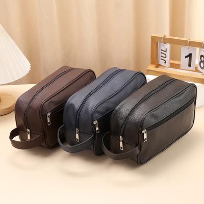 Wasserdichte Reise-Toilettenartikel-Aufbewahrungstasche für Männer aus PVC mit Lychee-Muster, Kosmetiktasche, tragbarer Make-up-Organizer, männliche Handtaschen mit Reißverschluss