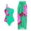 1011 European and American new bikini neck sexy printed split swimsuit and wrap skirt set 1111 quick drying