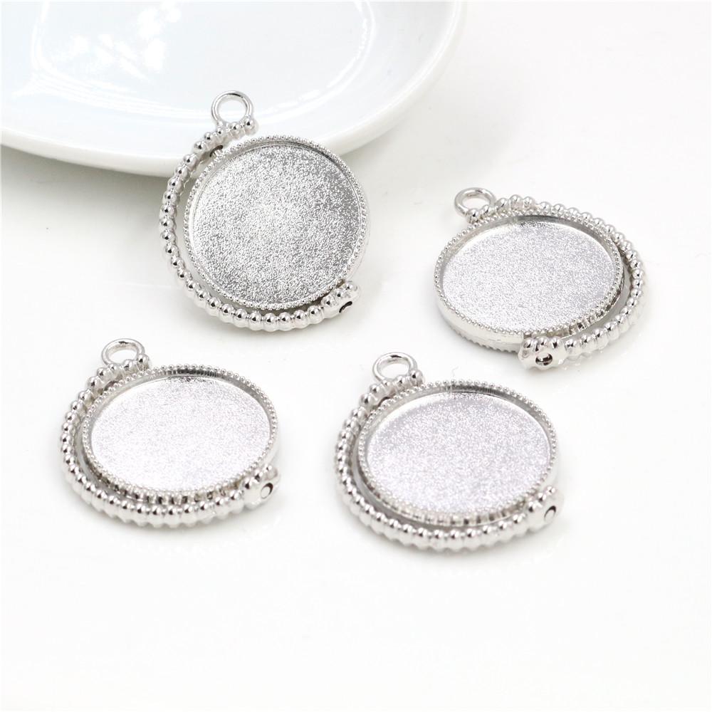 New Fashion 5pcs 25mm Inner Size Antique Silver Plated And Bronze Baroque Style Cabochon Base Setting Charms Pendant