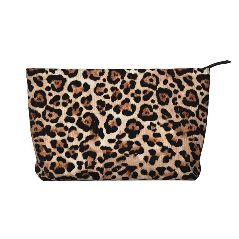 

Brown Leopard Print Travel Toiletry Bag Abstract Cheetah Corduroy Cosmetic Makeup Organizer Women Beauty Storage Dopp Kit Box