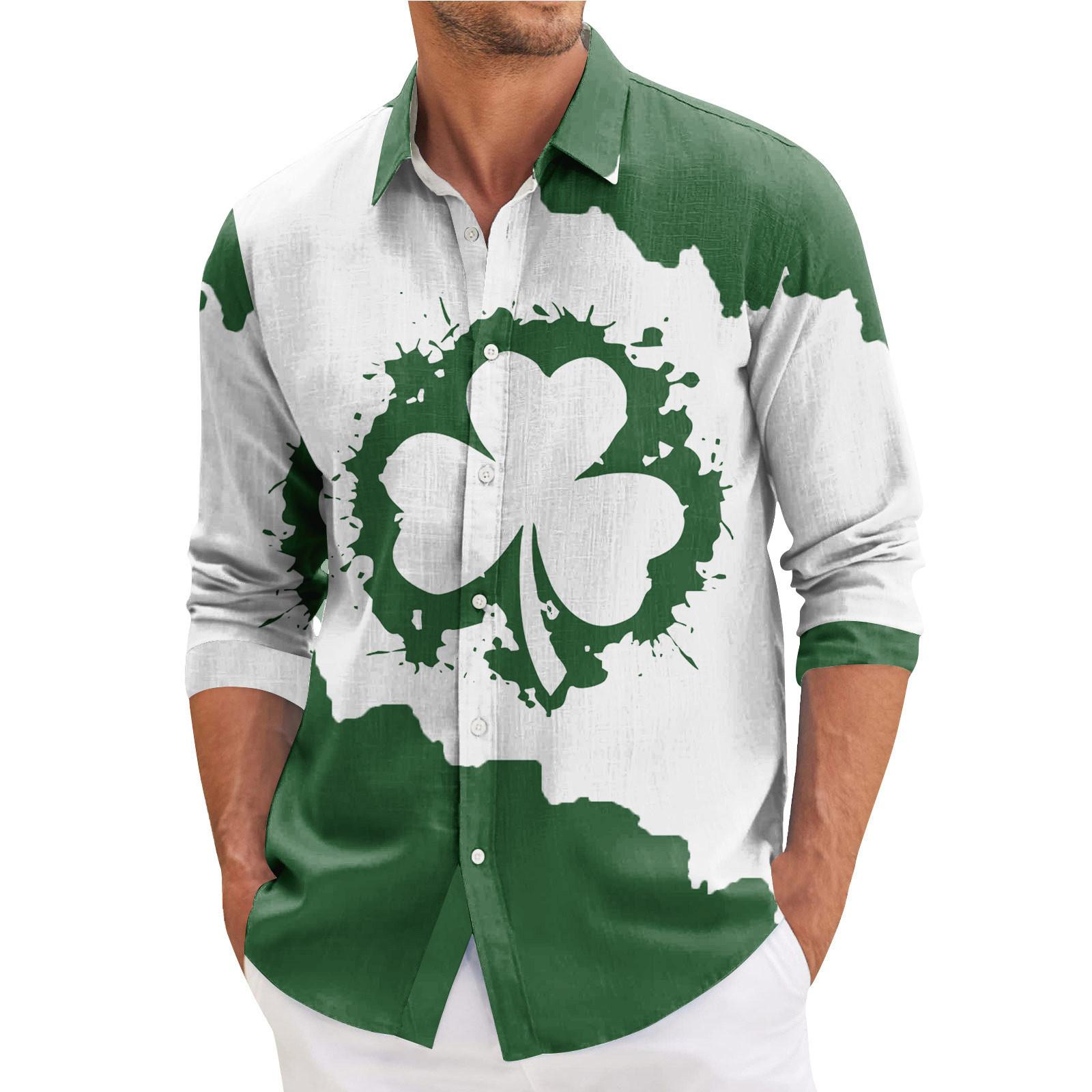 

Мужская весенняя повседневная свободная рубашка с длинным рукавом с принтом Мужская рубашка L армия зеленый