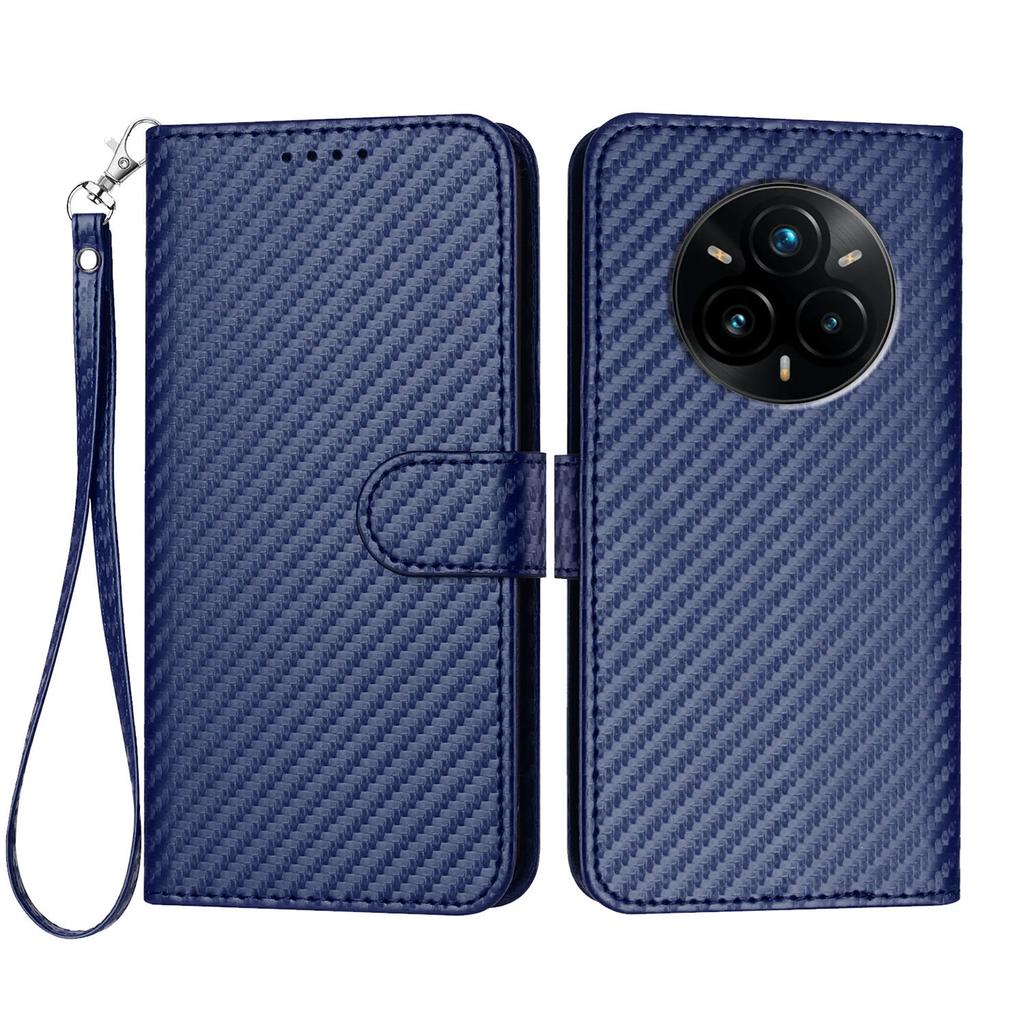For Realme 14 Pro+ 5G Wallet Case with Strap Carbon Fiber Texture Leather Mobile Cover