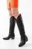 Women Modern Stylish Fashion Boots Faux Leather Suede Black Leather Embroidered Medieval Cowboy Long Boots