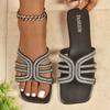 Fashion Women's Rhinestone Slippers 2025 Summer Outdoor Fashion Non-Slip Beach Shoes Comfortable Flat Square Heel Women's Sandals