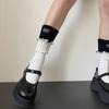 1 Pair New 2025 Autumn Style Knit Trim Cotton Socks for Women Ruffle Lace Embroidered Letter Mid Calf Slouch Socks for Girls