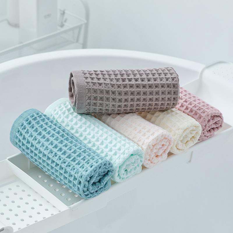 Japanese Style Pure Cotton Waffle Weave Face Towel, Solid Color, 34x74CM, Absorbent & Quick-Drying.