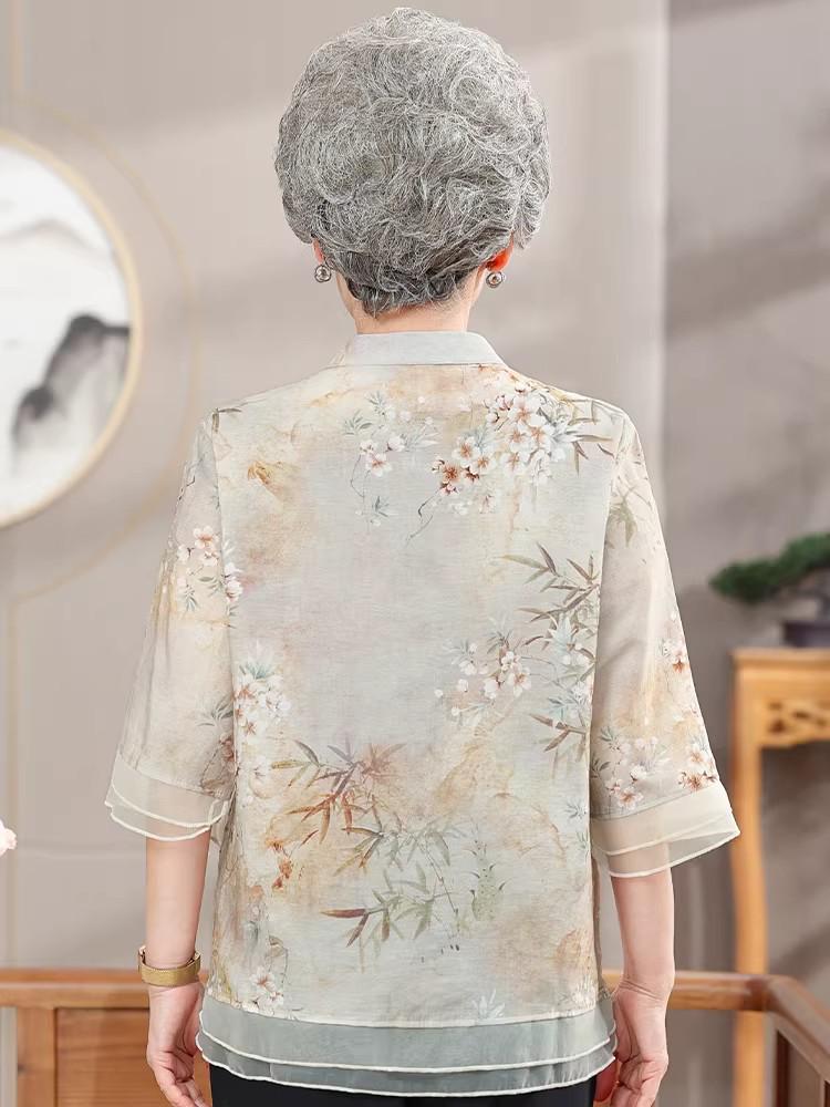 Chinesischer Stil Sommer-Sets mit kurzen Ärmeln für Frauen mittleren Alters & ältere Frauen - Stilvolle T-Shirts & Hemden für Mütter, Perfektes Geschenk zum Muttertag