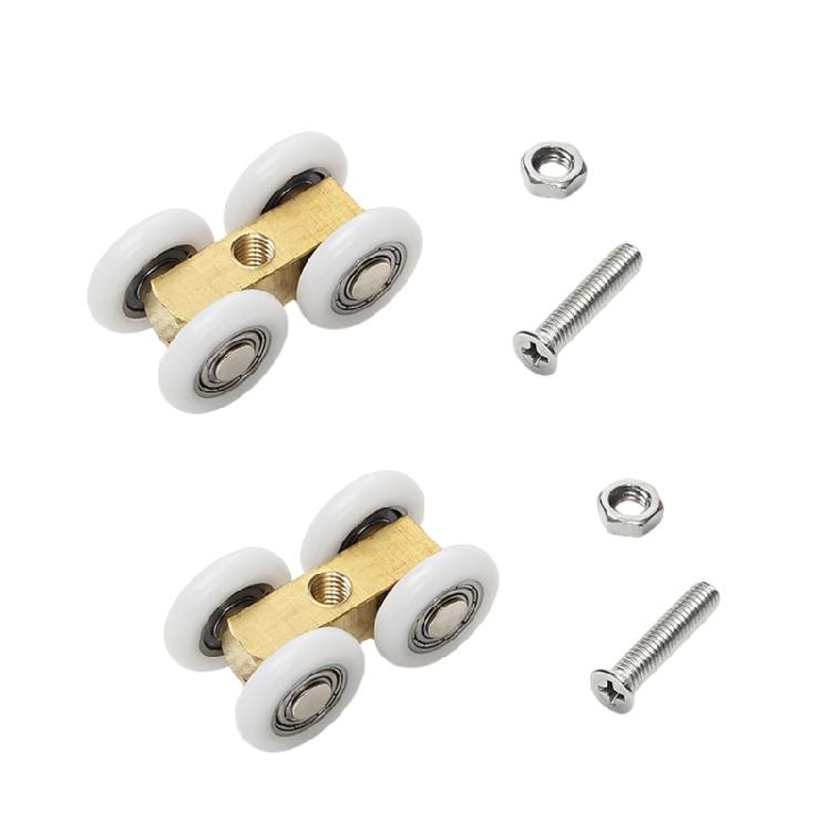 2Pcs Universal Shower Glass Door Rollers Corrosion Resistant Four Wheel Hanging Pulley Roller for Bathroom Doors
