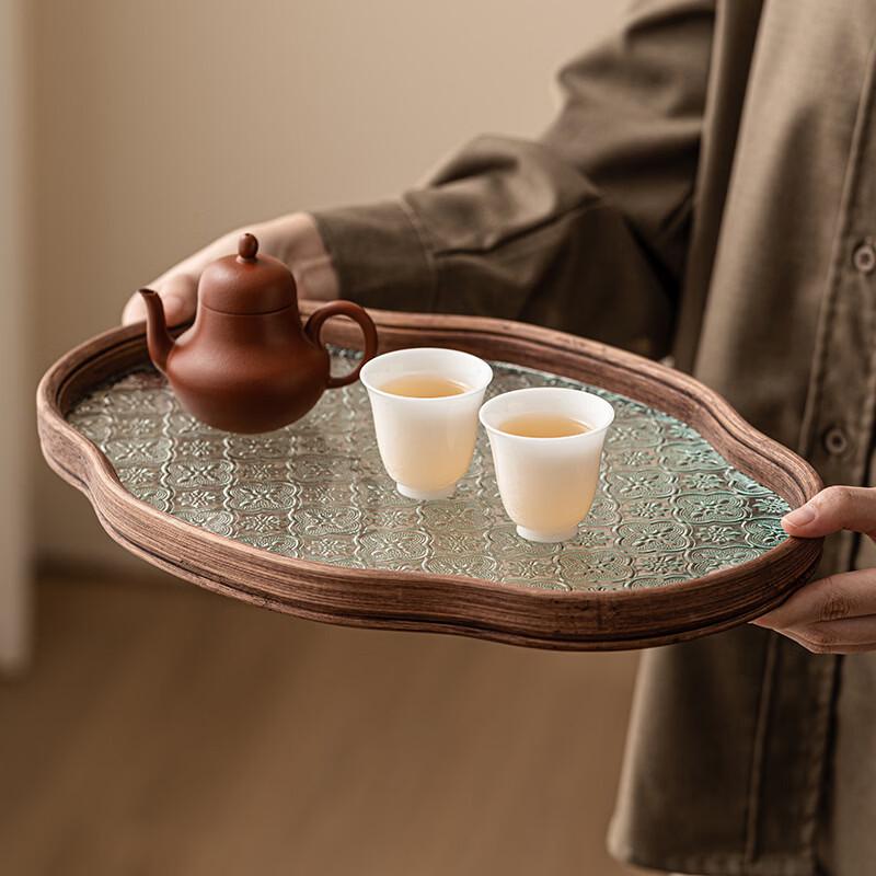 Jiumuqing Retro Chinese Glass Tea Tray