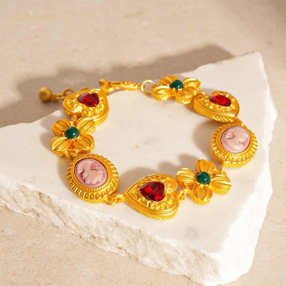 Court Style Vintage Necklace Elegant Retro Emboss Earrings Heart Cameo Bracelet  Girls