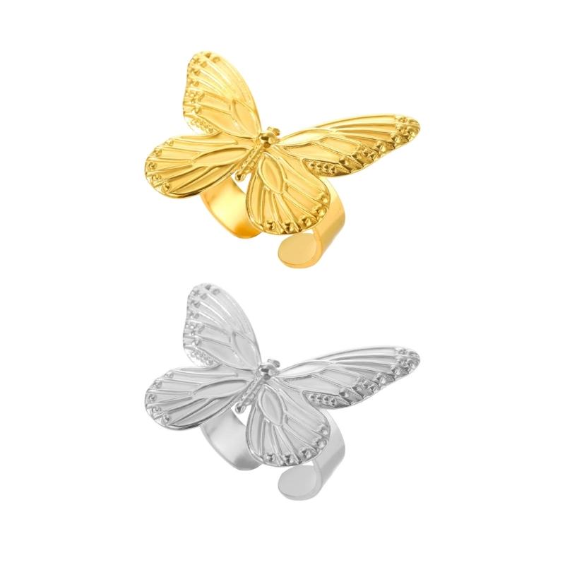 Elegant Finger Rings Butterfly Rings Party Accessories Butterfly Weddings Rings Stainless Steel Texture for Casual Look