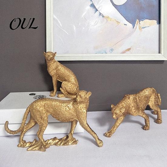 Dreidimensionale Leopard Figur Goldene Figur Modell, Lebendige Statue, Hauernder Laufender Haltung, Harz Elegantes Tier Dekor Stück Schmuck für