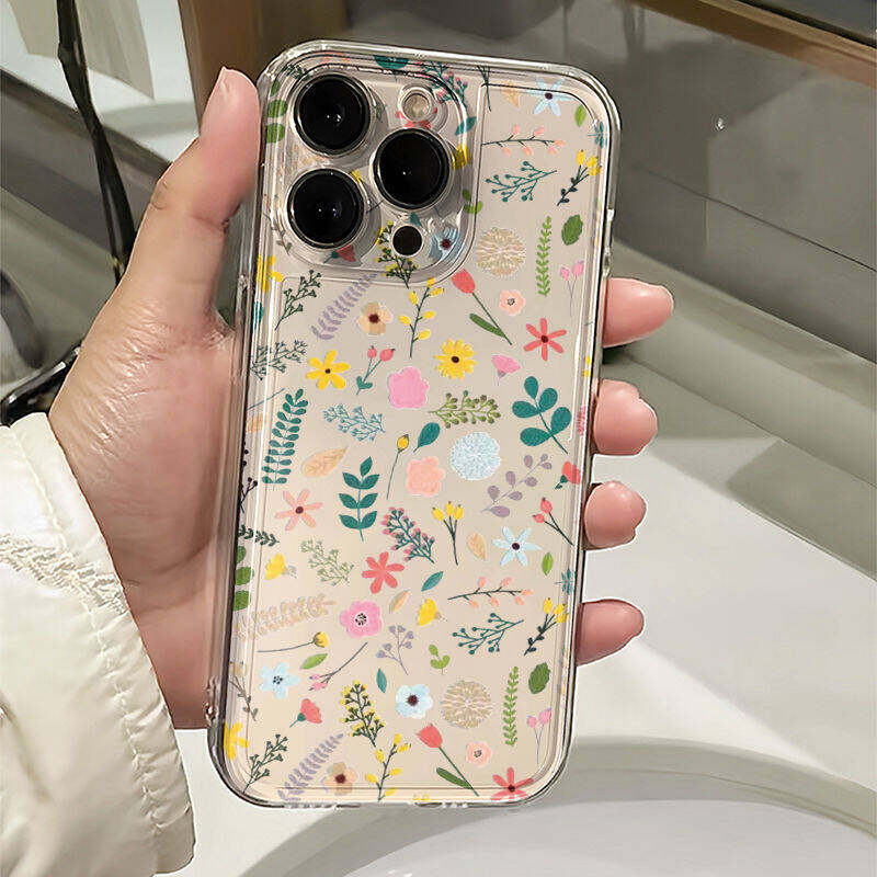 Fashion Flowers Case For Iphone17 16pro 15pro 14 13 12 11 12pro 13pro Max 14plus Silicone Anti Fall Protective Cover Heart Cover