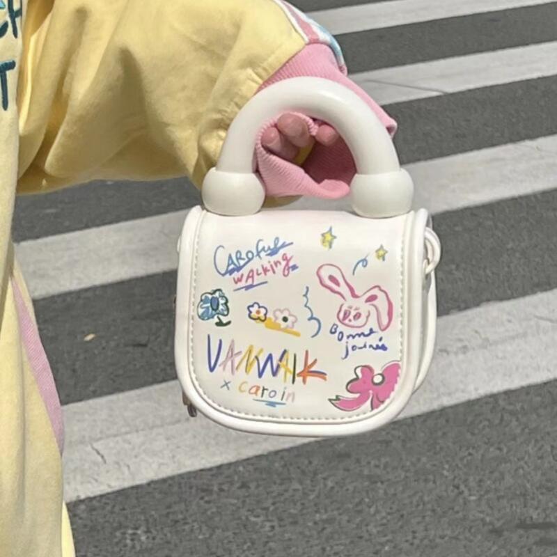 Cute Mini Cartoon Graffiti Crossbody Bags Korean Fashion Women's Handbags High Quality Students PU Leather Small Top-handle Bags