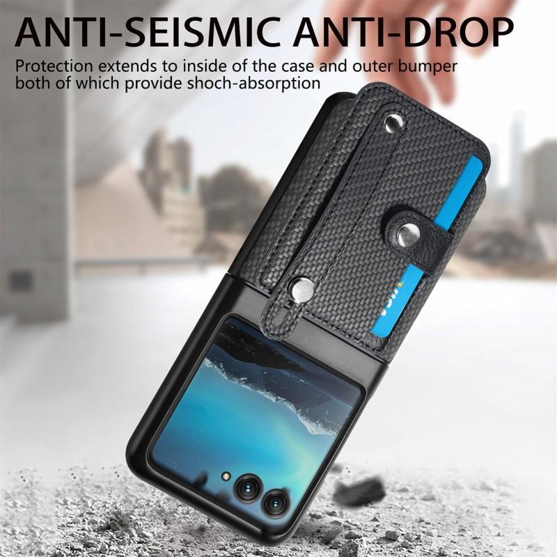 Carbon Fiber Leather Phone Case With Card Slots Kickstand Motorola Razr 60 Ultra 50 40