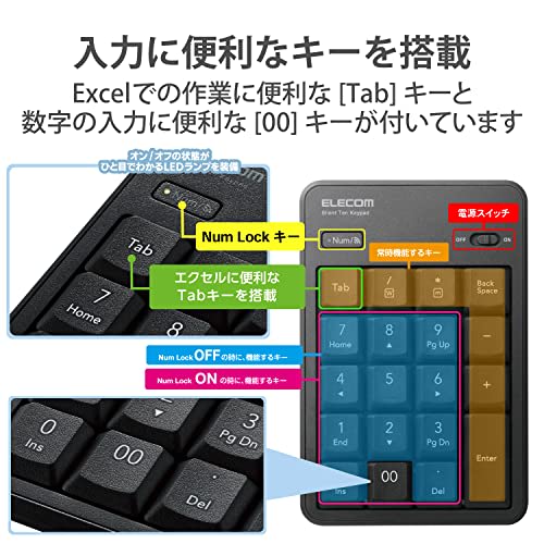 Elecom Numeric Keypad Bluetooth Quiet Design Antibacterial Compatible with Windows/Chrome OS/macOS Black TK-TBM023SKBK