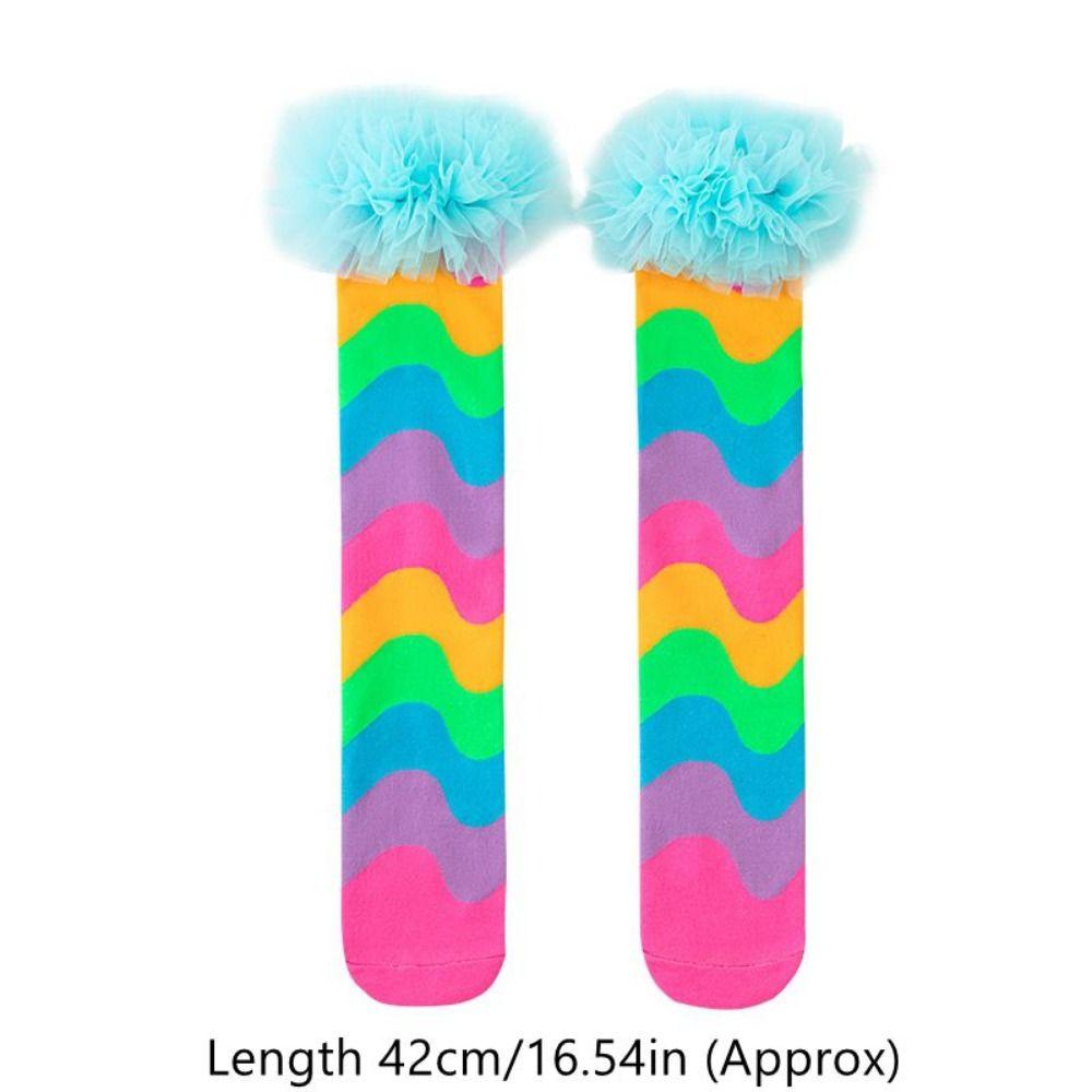 New Cartoon Knee Socks Breathable Rainbow Color Ruffles Socks No Heel Stockings