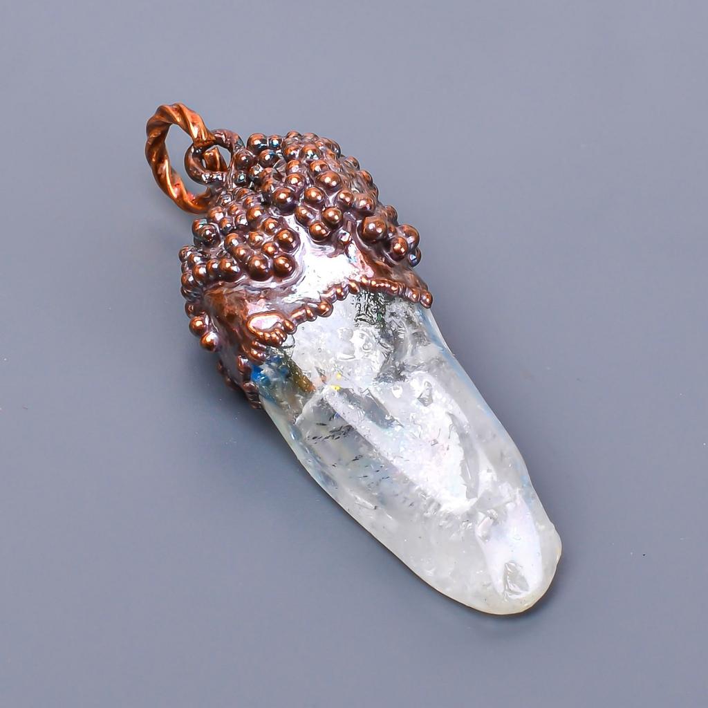 Fancy Crystal Rough Gemstone Copper Trendy Sisters Gift Ethnic Artisan Pendant V-3