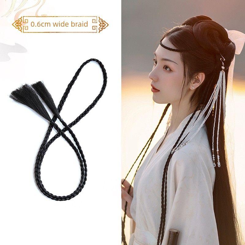 

Фотография Древний Костюм Парик Коса Скрученная Коса Студия Укладки Волос Длинные Плетеные Волосы Девушки Прическа в Древнем Китайском Стиле Династии Хань Double braid width 0.6cm