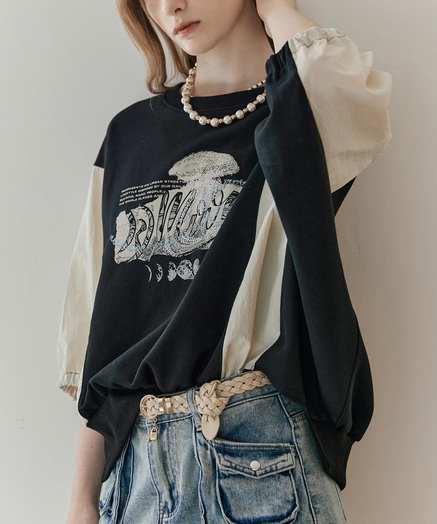MAXZA Lettering Embroidered Colorblock T-Shirt