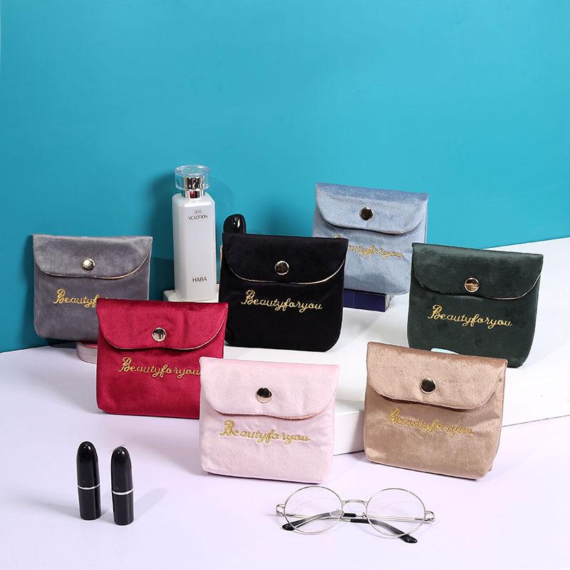 Korean Style Embroidered Velvet Mini Bag for Lipstick and Sanitary Napkin Storage
