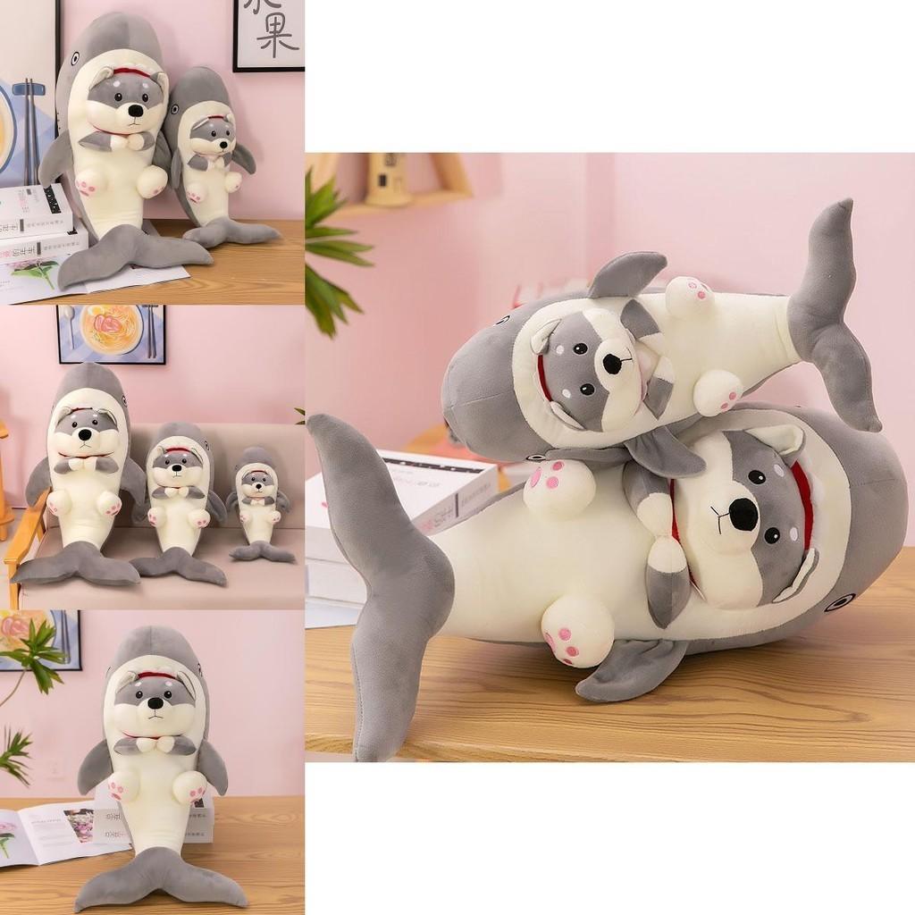Adorable Shark Dog Plush Toy Grey Soft Short Plush Stuffed Animal Pillow 85cm