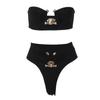 Women Sexy Hollow Strapless Bikinis Set Solid Backless High Waist Swimsuit Beachwear