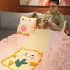 Plush Pillow Blanket Cartoon Pattern Air Conditioning Quilt Portable Nap Blanket  Sofa