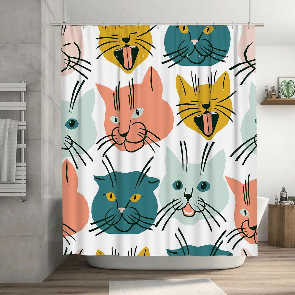 Vibrant Cat Shower Curtain Set Modern Animal Design for Bathroom Decorations 72x84 Inches