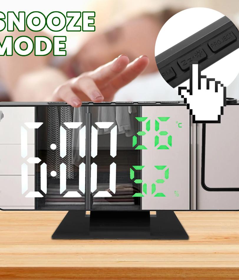 Projection Digital Alarm Clock 180 ° Arm Projection LED Alarm Clock Multifunctional USB Plug In Projector Desktop LED Clock