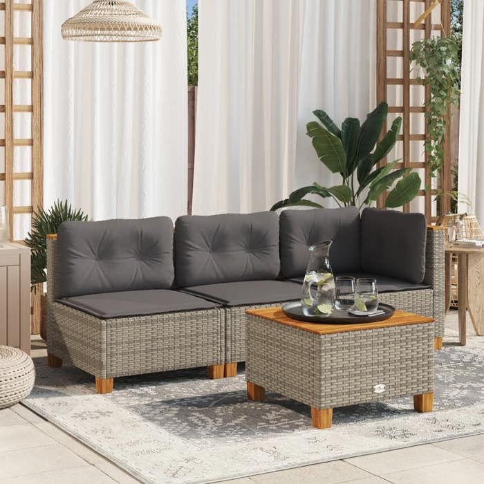 VidaXL Garden Corner Sofa with Cushions Grey Wicker 365903