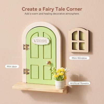 Room Wall Decor Wooden Fairy Elf Door Set Mini Kids Toys Cartoon Fairy Door  Home Decor