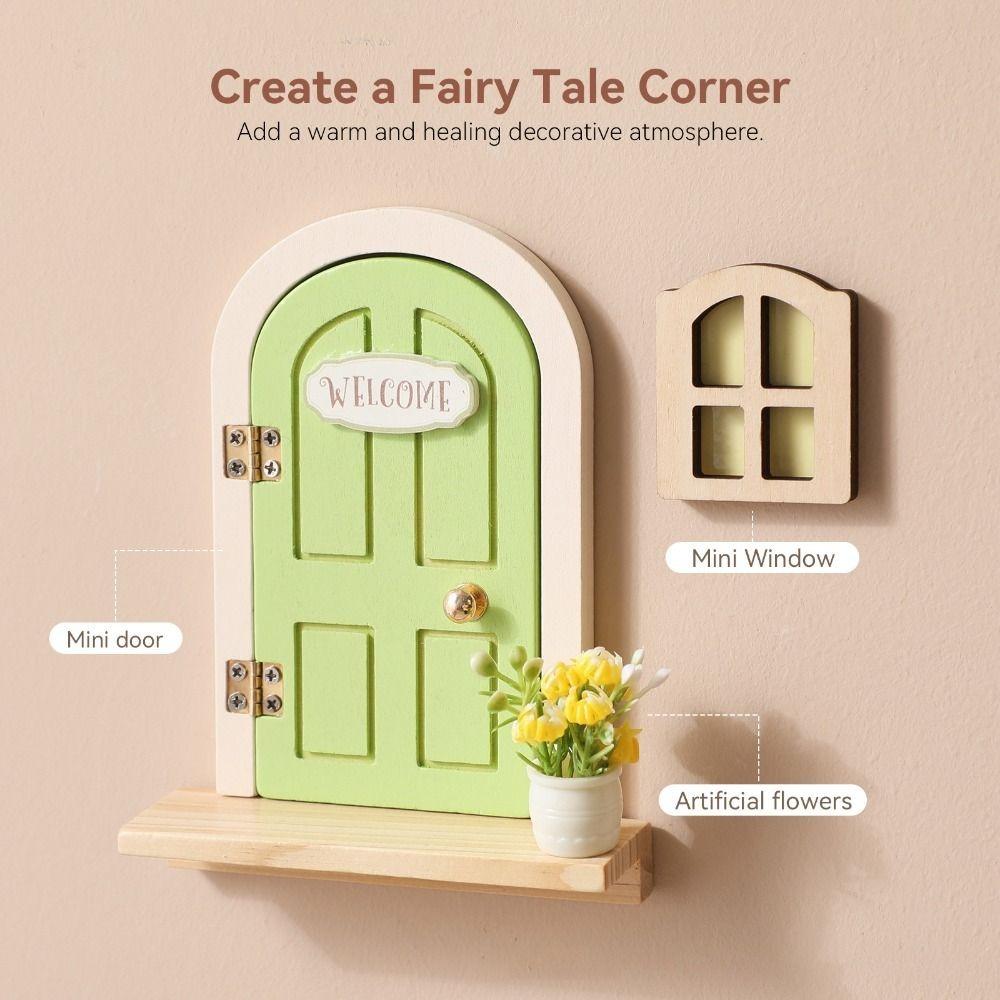 Room Wall Decor Wooden Fairy Elf Door Set Simulation Balcony Kids Toys  Home Decor
