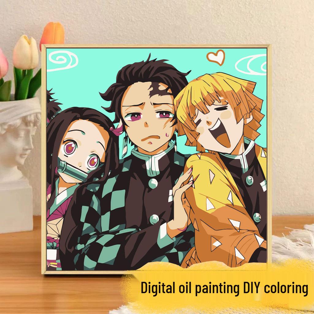 Kit Pittura ad Olio Digitale Anime Demon Slayer Fai da Te per Bambini