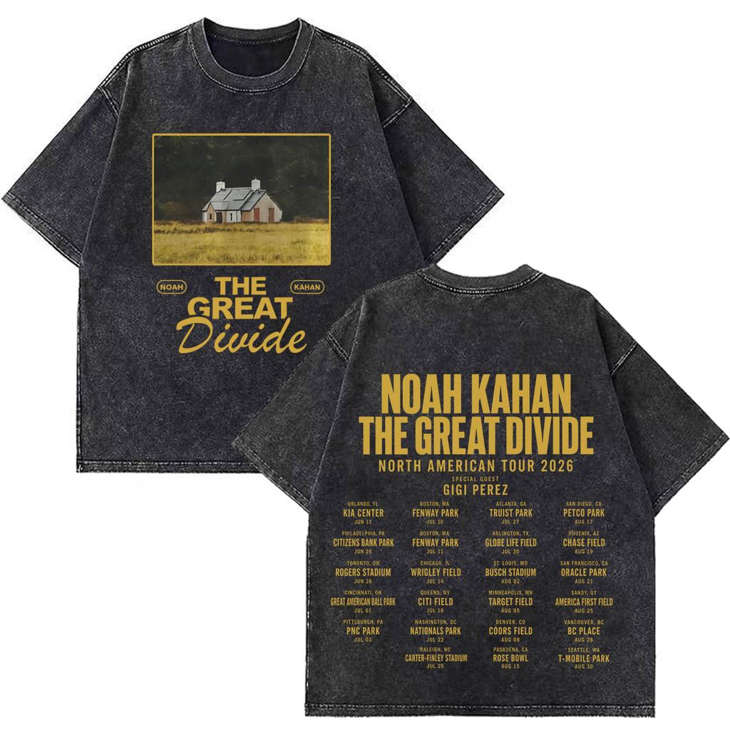 Noah Kahan The Great Divide Tour 2026 Graphics Vintage Gewassen T-shirt Heren Dames Mode T-shirts Los Katoen Vintage T-shirts