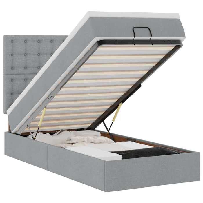VidaXL Cadre de lit ottoman et matelas gris clair 100x200 cm tissu, cadre de lit, cadre de lit rembourré, cadre de lit 3313299