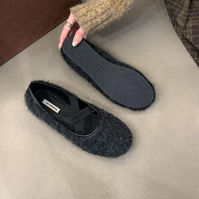 Fashion Round Toe Fashion Flock Women Flats With Shoes Shallow Female Slip On Footwear Elastic Band Ladies Ballet Flats Shoes