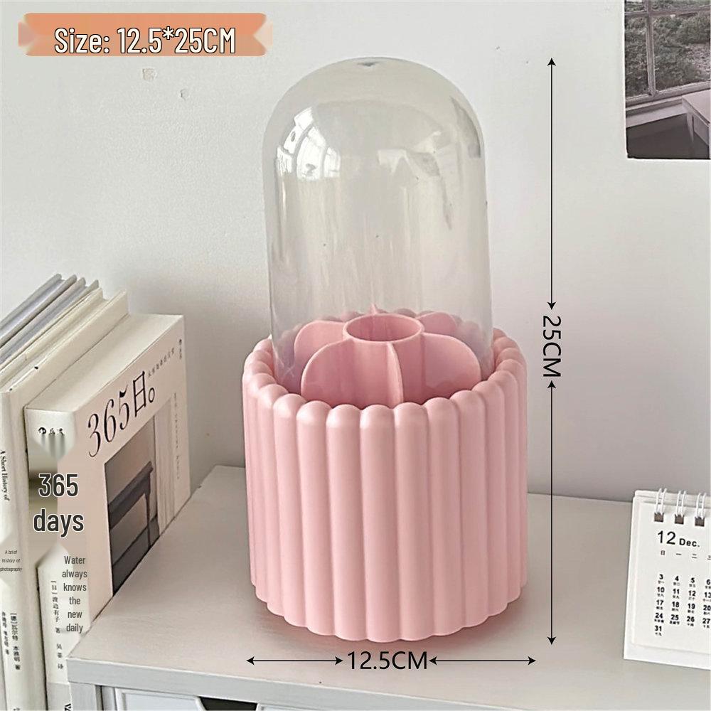 Rotating Dust-Proof Cosmetic Organizer: Makeup Brush Holder, Lipstick & Eyeshadow Storage, Desk Pen Holder
