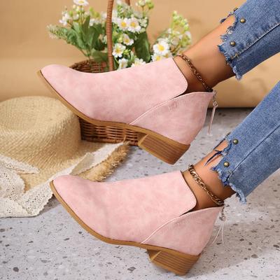 Damenstiefel Frühling Herbst Mode Stiefeletten Damen Blockabsatz Slipper Einzelne Schuhe für Damen Outdoor Spitzzehen Freizeitschuhe