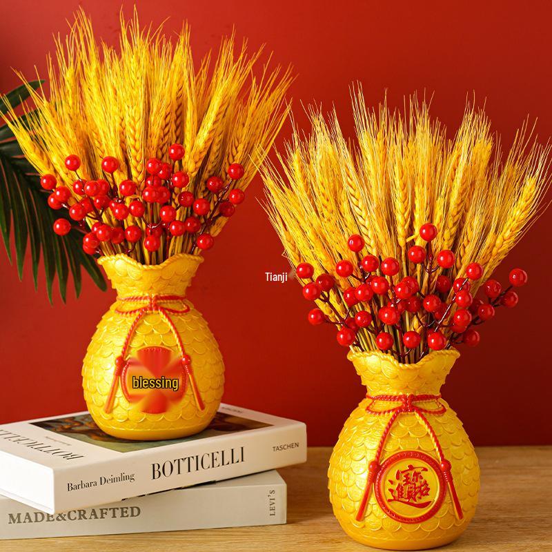Goldene Weizen Geldsack Vase - Desktop-Ornament für drinnen für neues Zuhause oder Büro