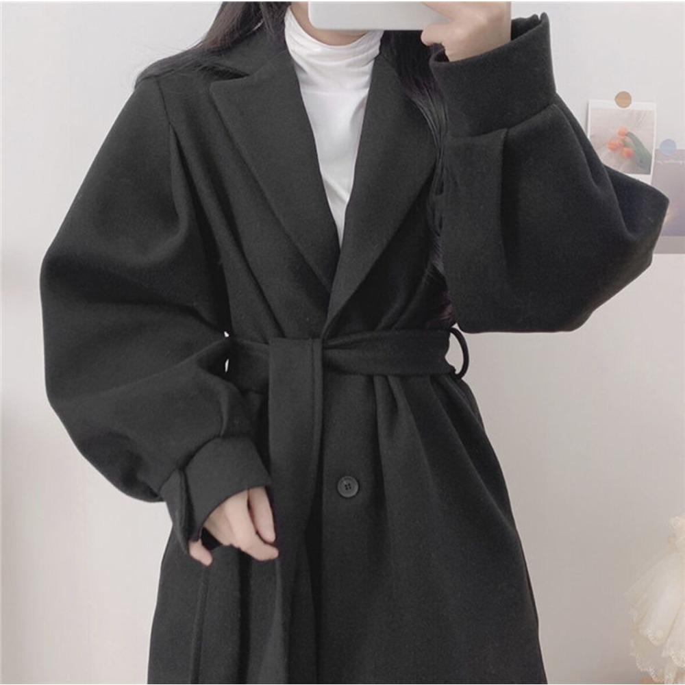 Turndown Collar Trench Women Coat Windbreaker Fitted Clothes Femme Loose Cloak Woolen Single-breasted Coat Outwear