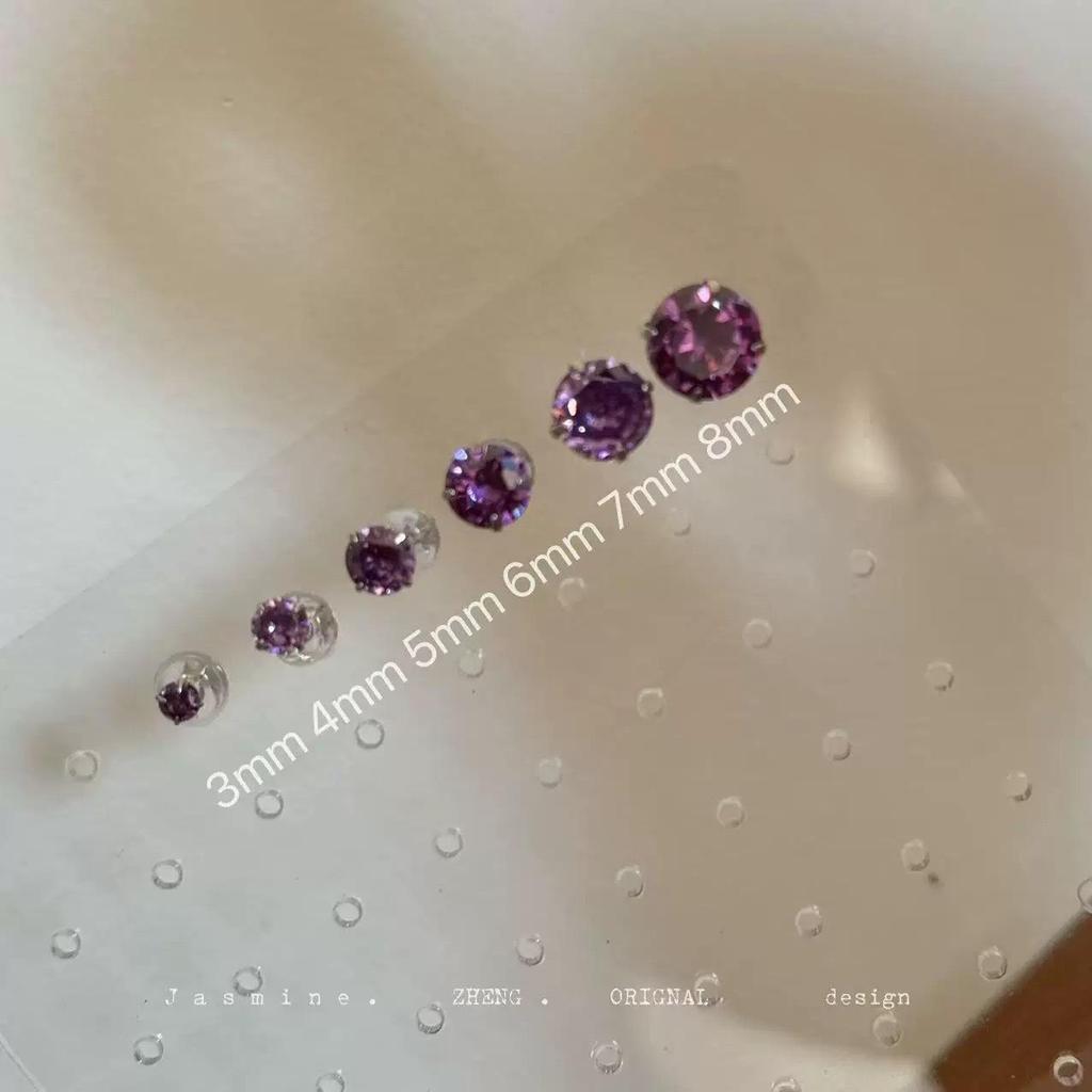 Beixi S999 Sterling Silver Zirconia Stud Earrings - Super Shiny, White & Purple, Versatile for Cartilage, Comfortable for Sleeping