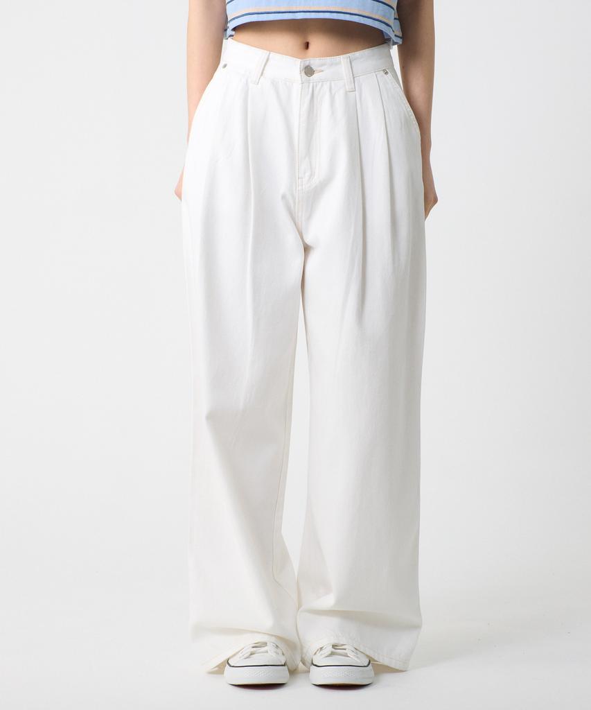 UNKNOWN PLANET Double-Pleated Wide Cotton Pants White