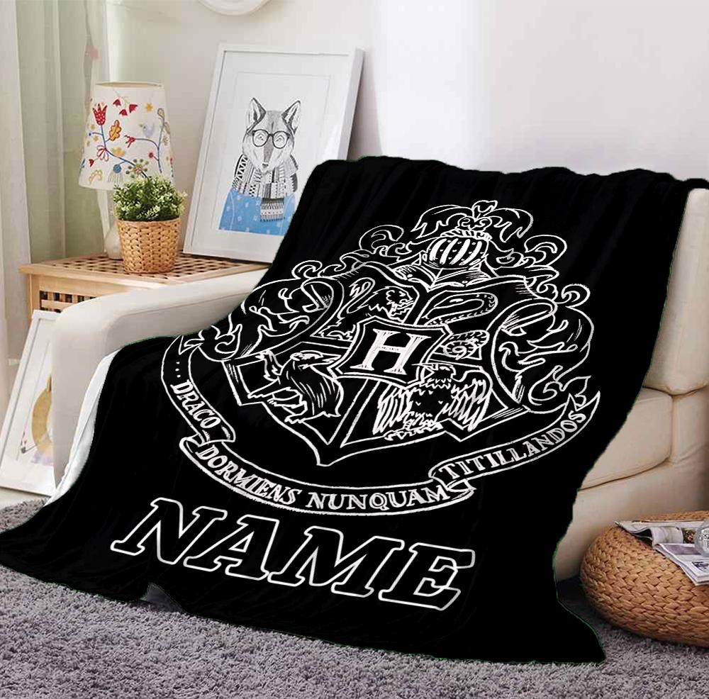 Custom Name Hogwarts Crest Flannel Blanket Throw Blanket Soft Warm Sofa Bed home Decor Unique Gift