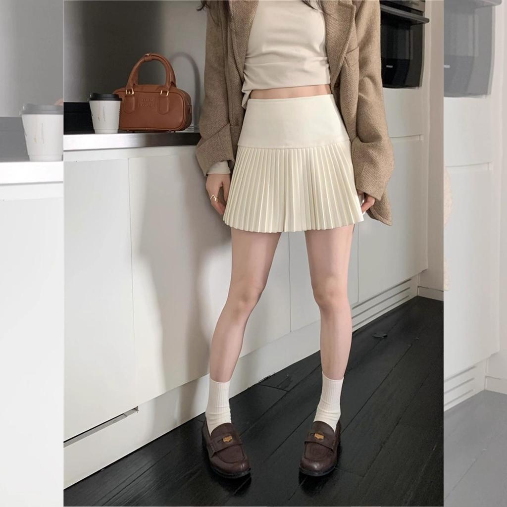 Damen High-Waist A-Linien Faltenrock - Schlankmachend, Kurzer College-Stil für Frühling & Herbst