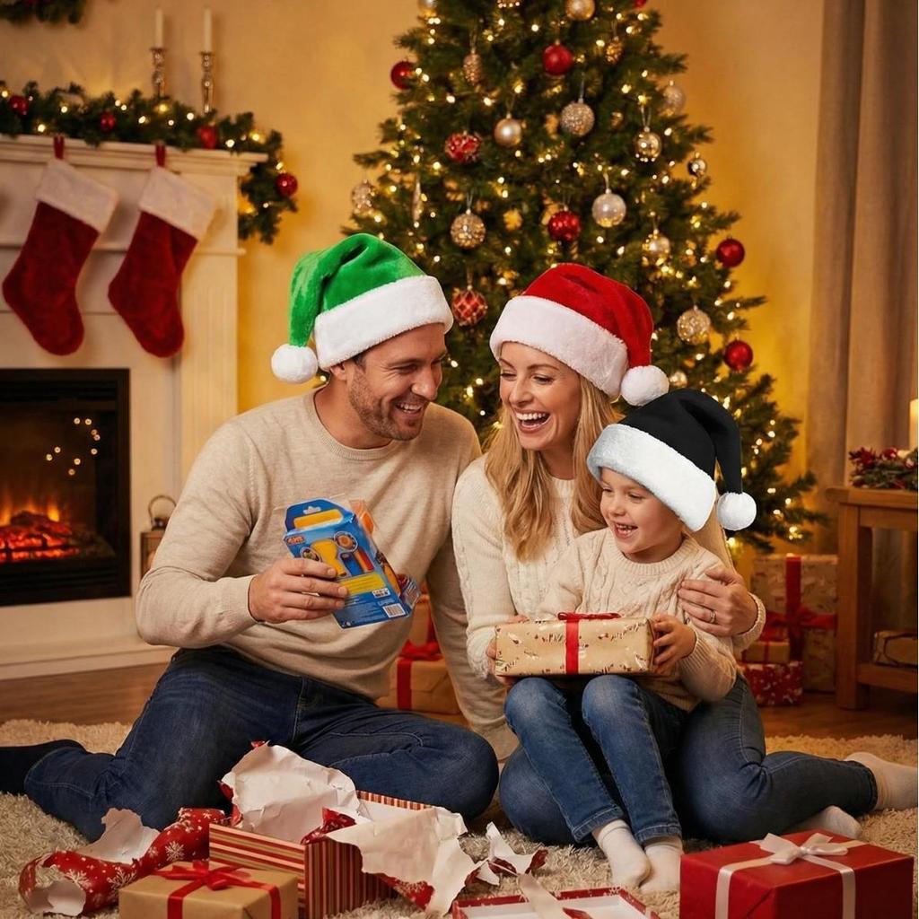 Weihnachtsmütze für Erwachsene mit dickem aufgerolltem Rand - Kurzer Plüsch.
